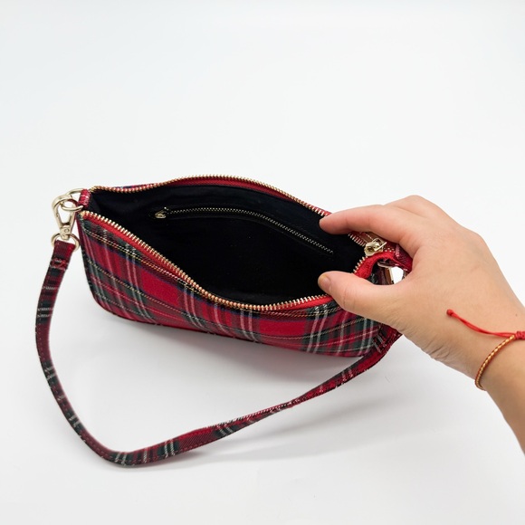 John Galt Red Plaid Mini Cotton Shoulder Bag - Picture 6 of 9